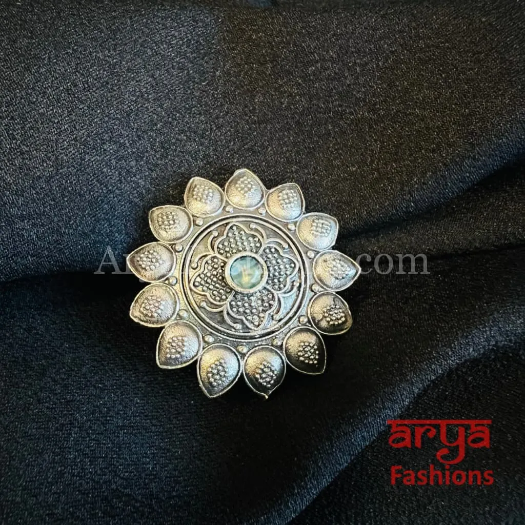 Silver Oxidized Silver Statement Ring/ Ethnic Adjustable Ring