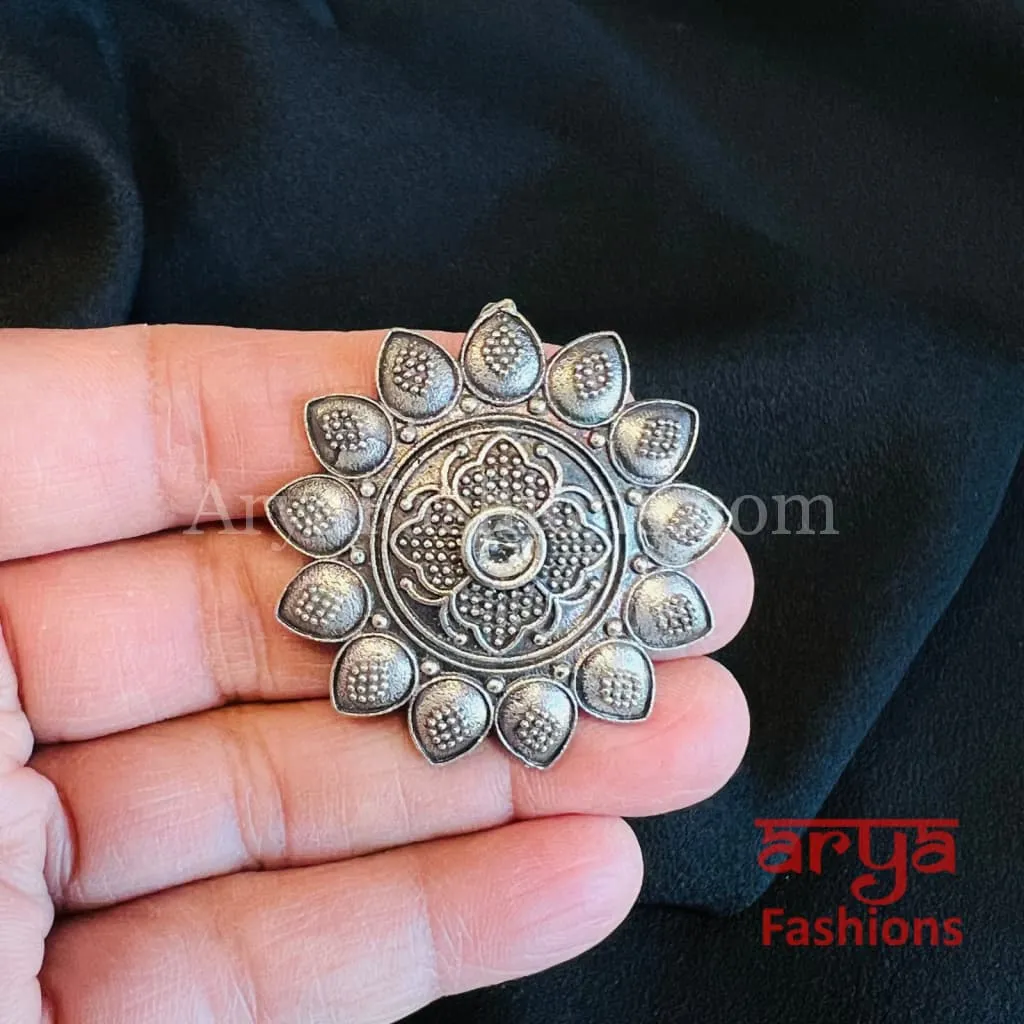 Silver Oxidized Silver Statement Ring/ Ethnic Adjustable Ring