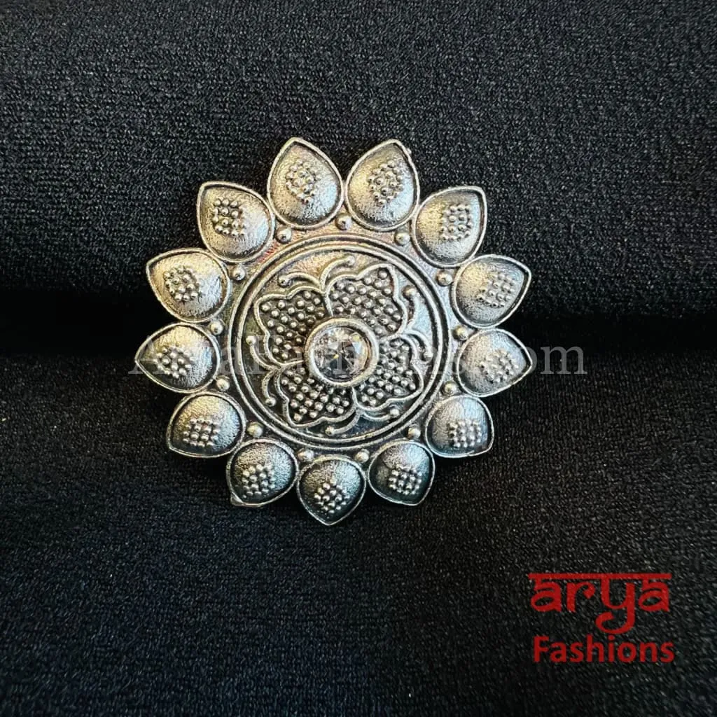 Silver Oxidized Silver Statement Ring/ Ethnic Adjustable Ring