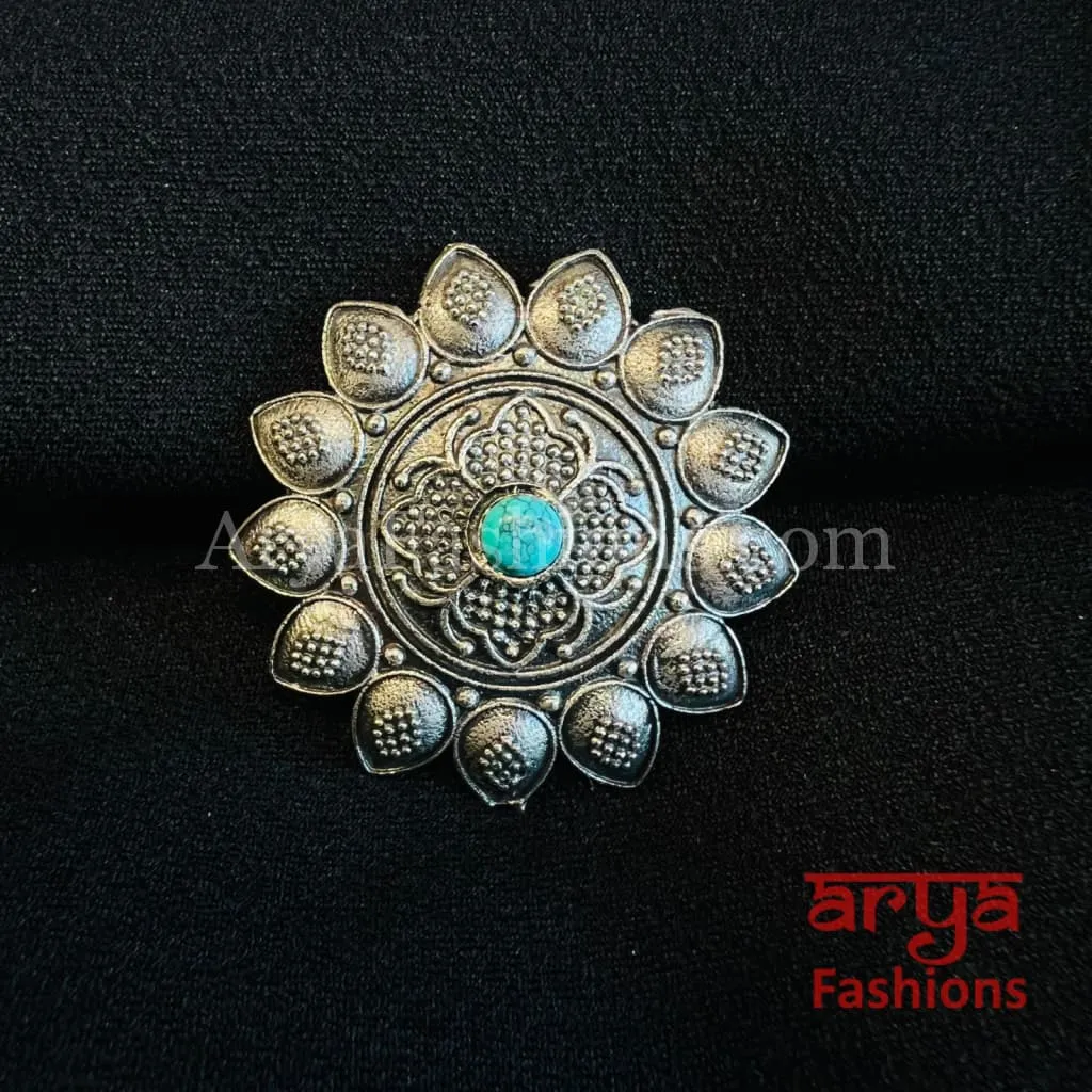 Silver Oxidized Silver Statement Ring/ Ethnic Adjustable Ring