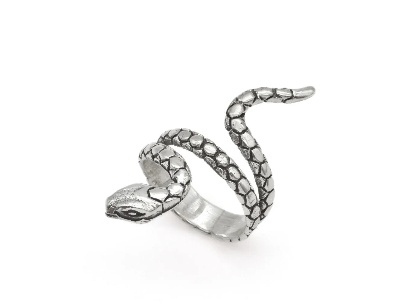 Silver Snake Ring - Long Snake Ring - Modern Coiled Snake Ring