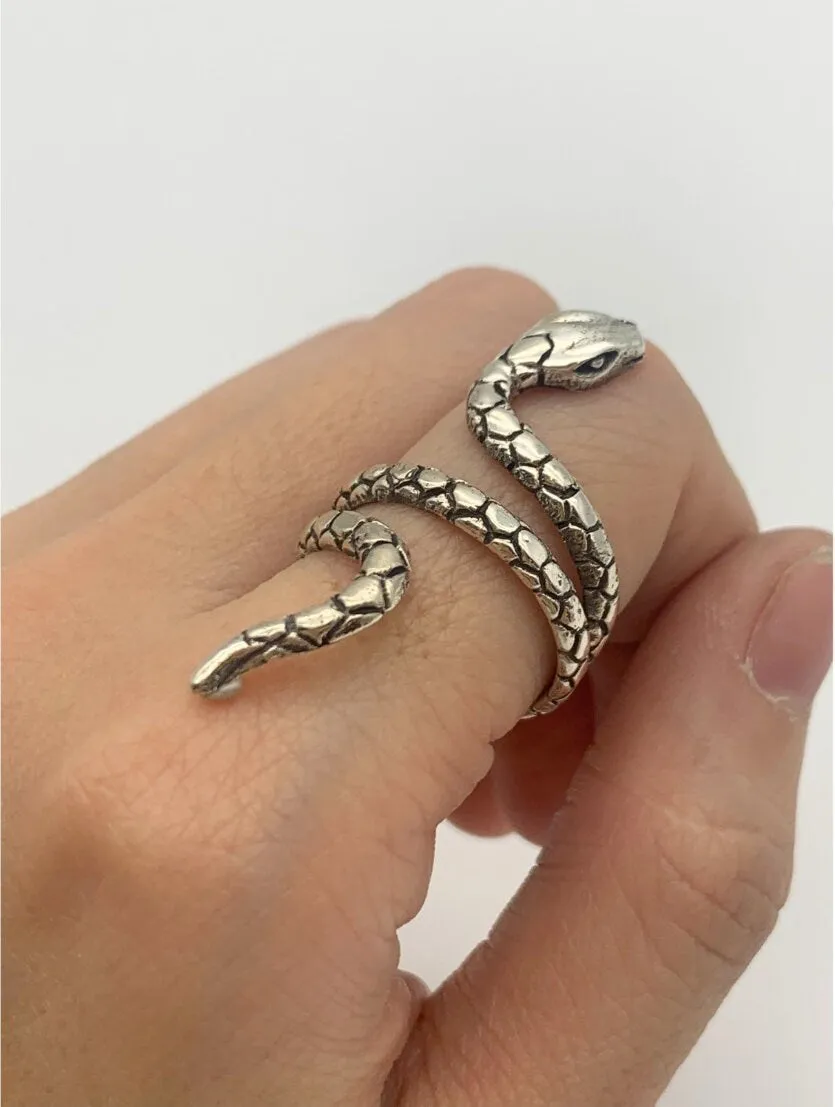 Silver Snake Ring - Long Snake Ring - Modern Coiled Snake Ring