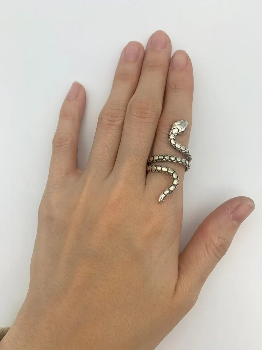 Silver Snake Ring - Long Snake Ring - Modern Coiled Snake Ring