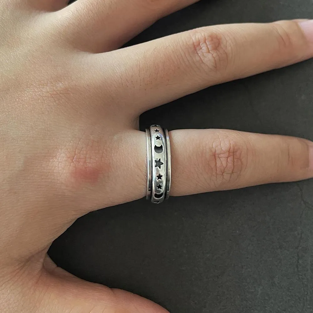 Silver Star Moon Ring