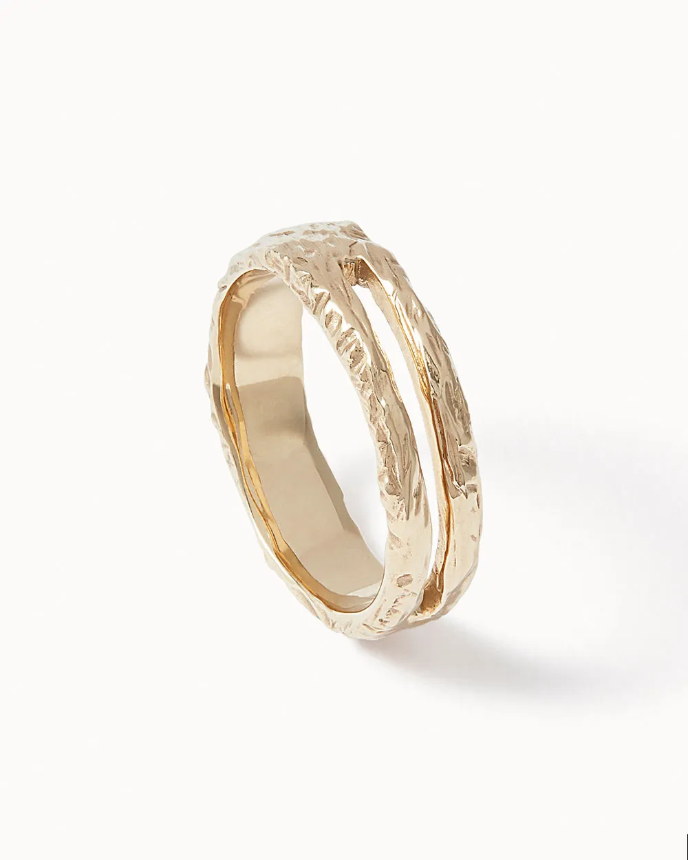 Solid Gold Etched Stripe Cut Out Ring