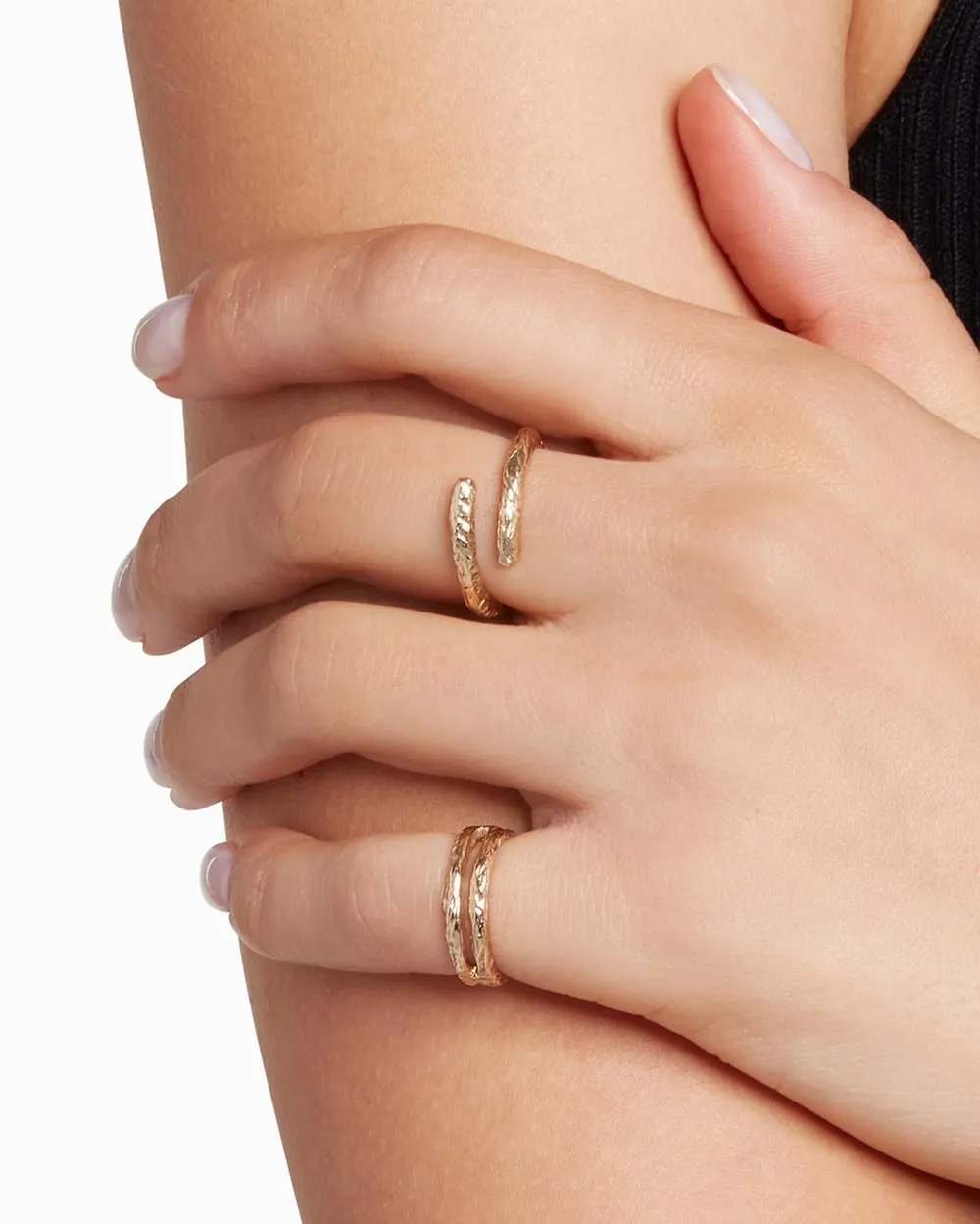 Solid Gold Etched Stripe Cut Out Ring