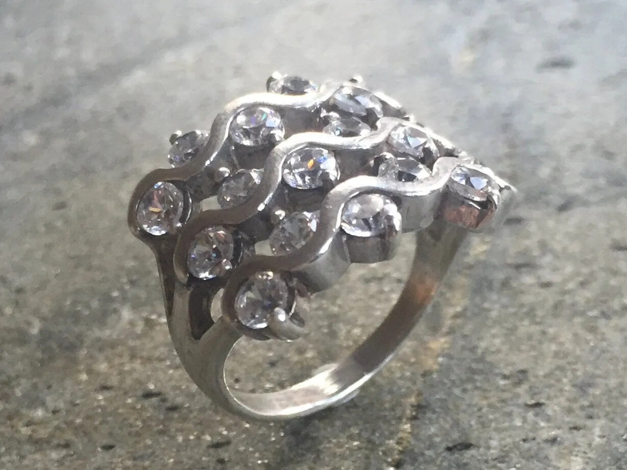 Statement Diamond Ring - Wavy Lines Ring - Chunky Vintage Ring