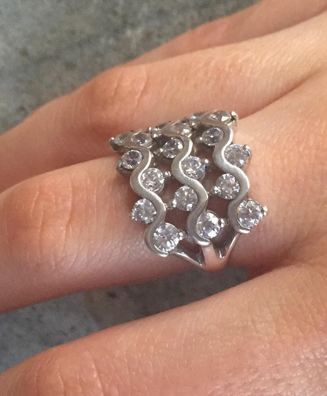 Statement Diamond Ring - Wavy Lines Ring - Chunky Vintage Ring