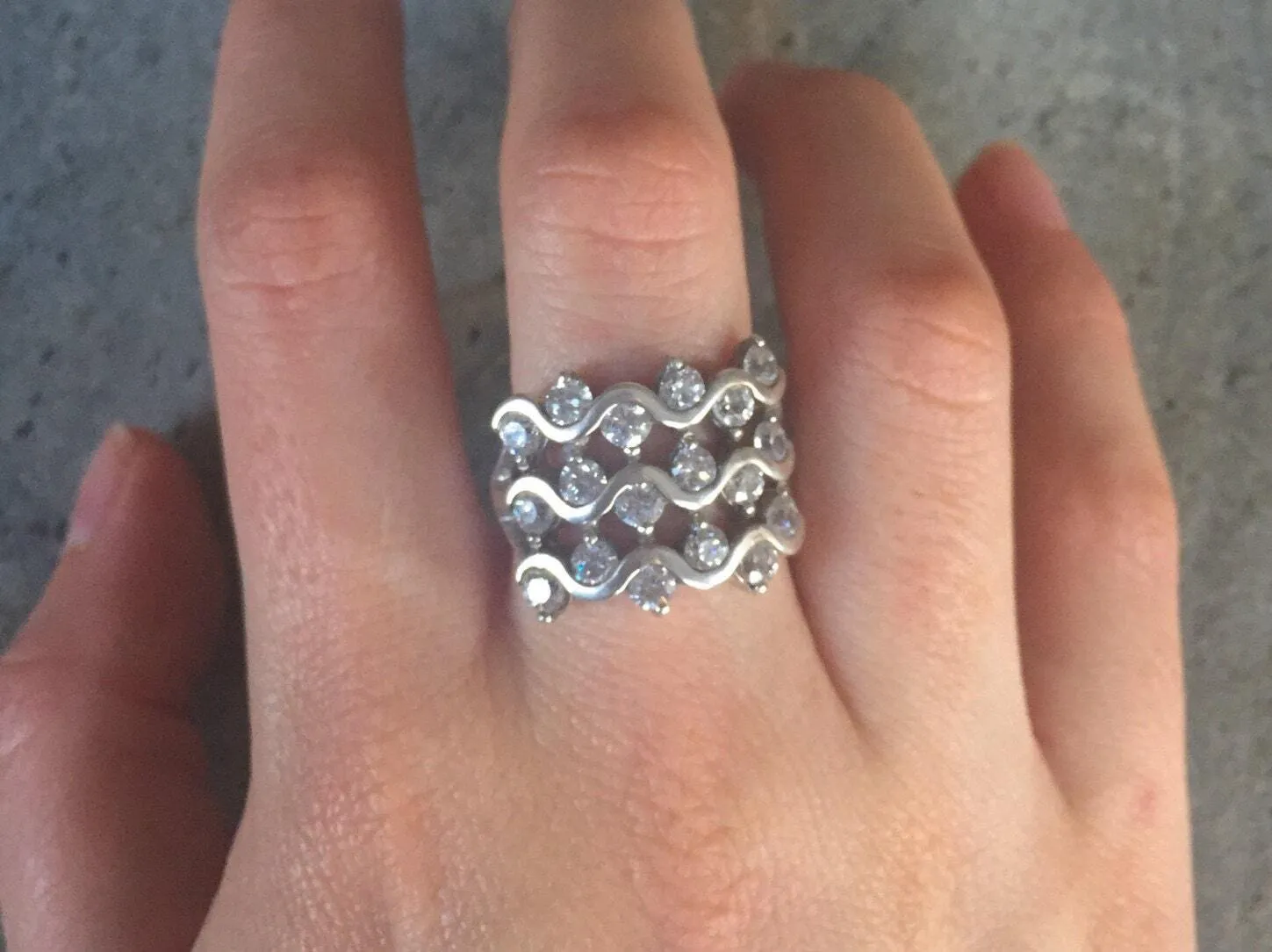 Statement Diamond Ring - Wavy Lines Ring - Chunky Vintage Ring