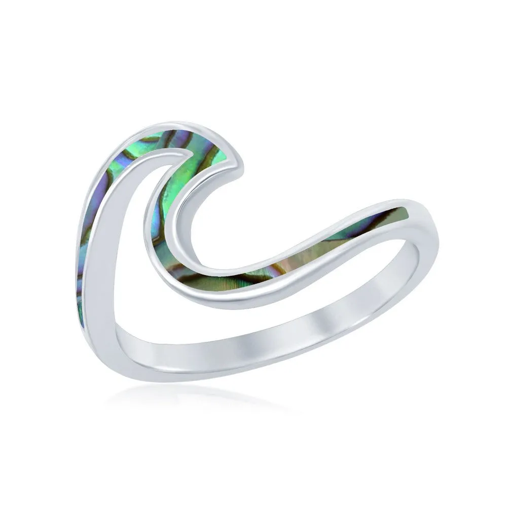 Sterling Silver Abalone Wave Design Ring, Size 8 (93229)