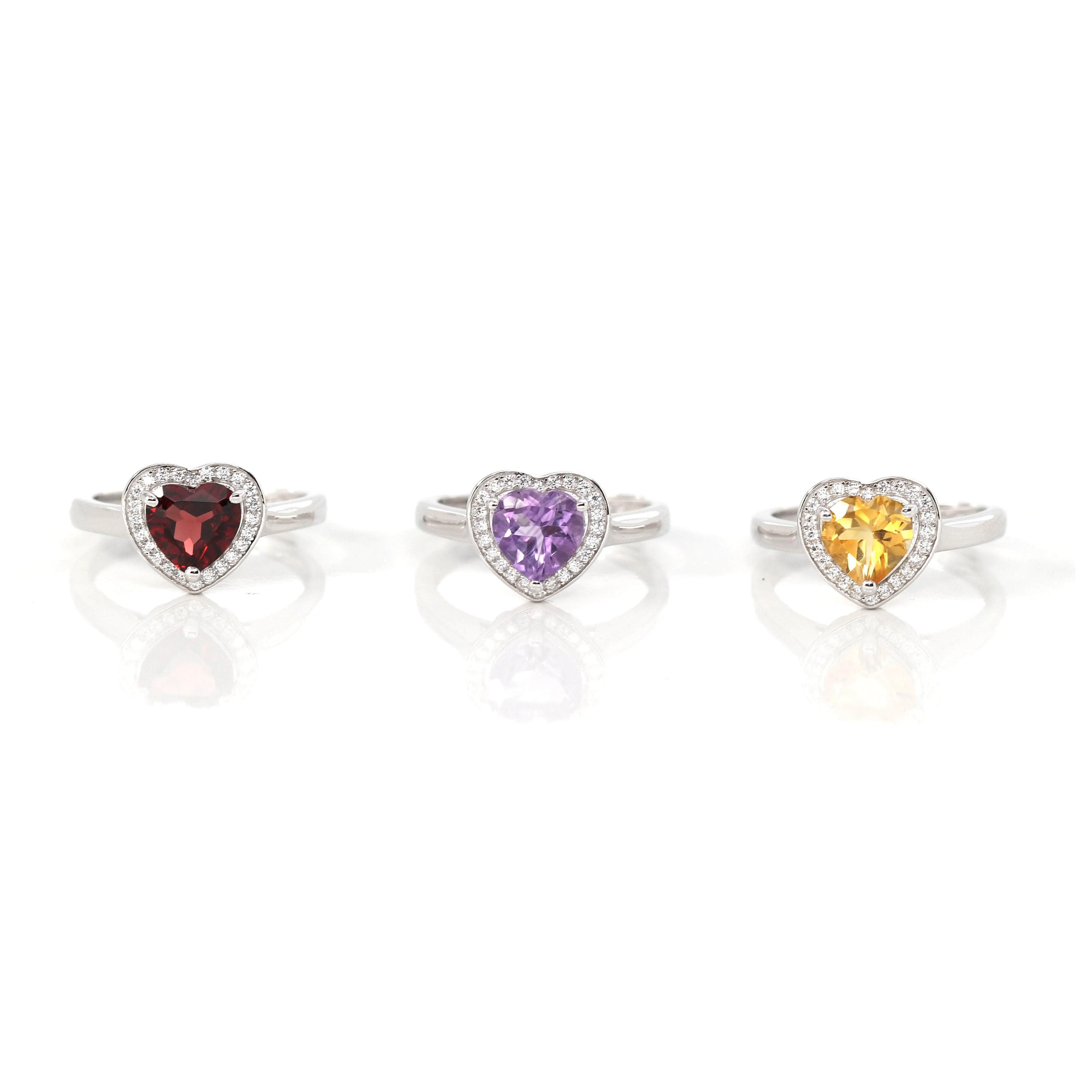 Sterling Silver Amethyst, Citrine, & Garnet Heart Ring