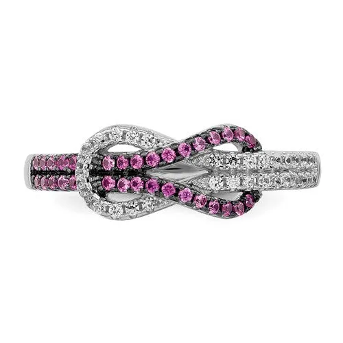 Sterling Silver Pink & White CZ Brilliant Embers Love Knot Ring