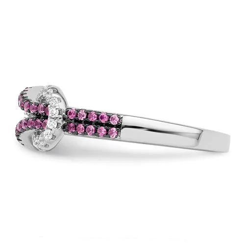 Sterling Silver Pink & White CZ Brilliant Embers Love Knot Ring
