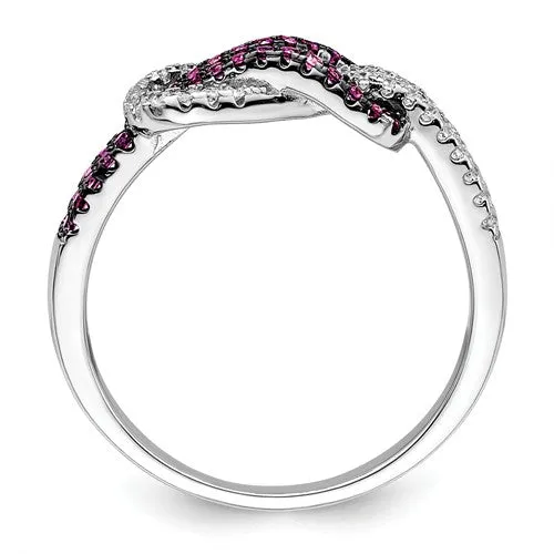 Sterling Silver Pink & White CZ Brilliant Embers Love Knot Ring