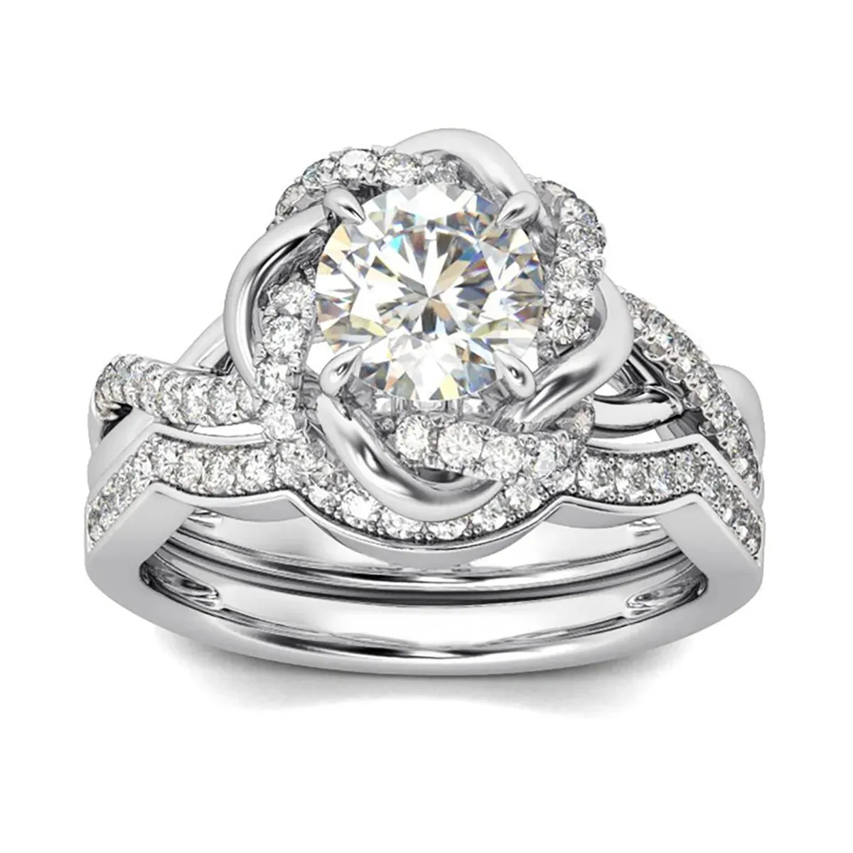 Szjinao Luxury 2PCS Moissanite Diamond Rings Set With Certificate 100% Sterling Silver 925 Wedding Jewelry For Couple Lovers New