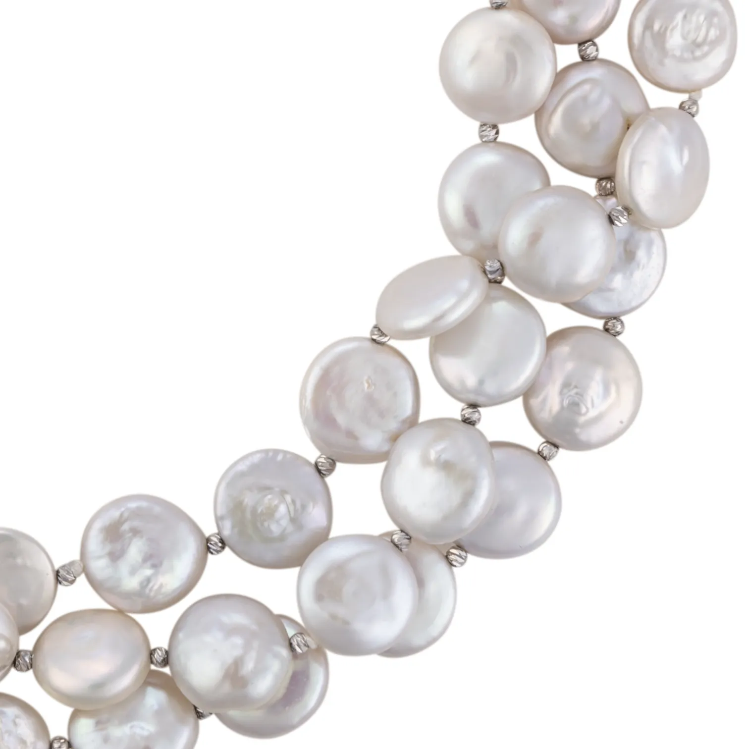 Three-strand coin pearl necklace