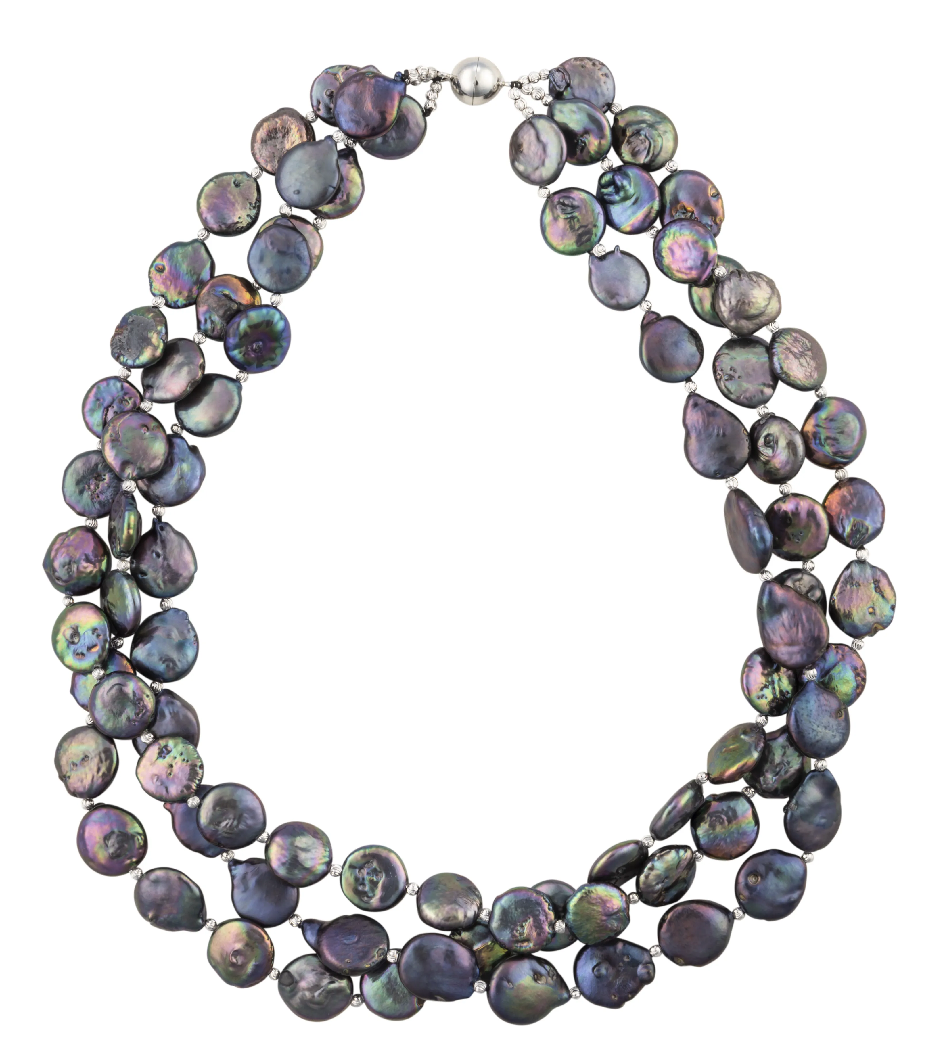 Three-strand coin pearl necklace