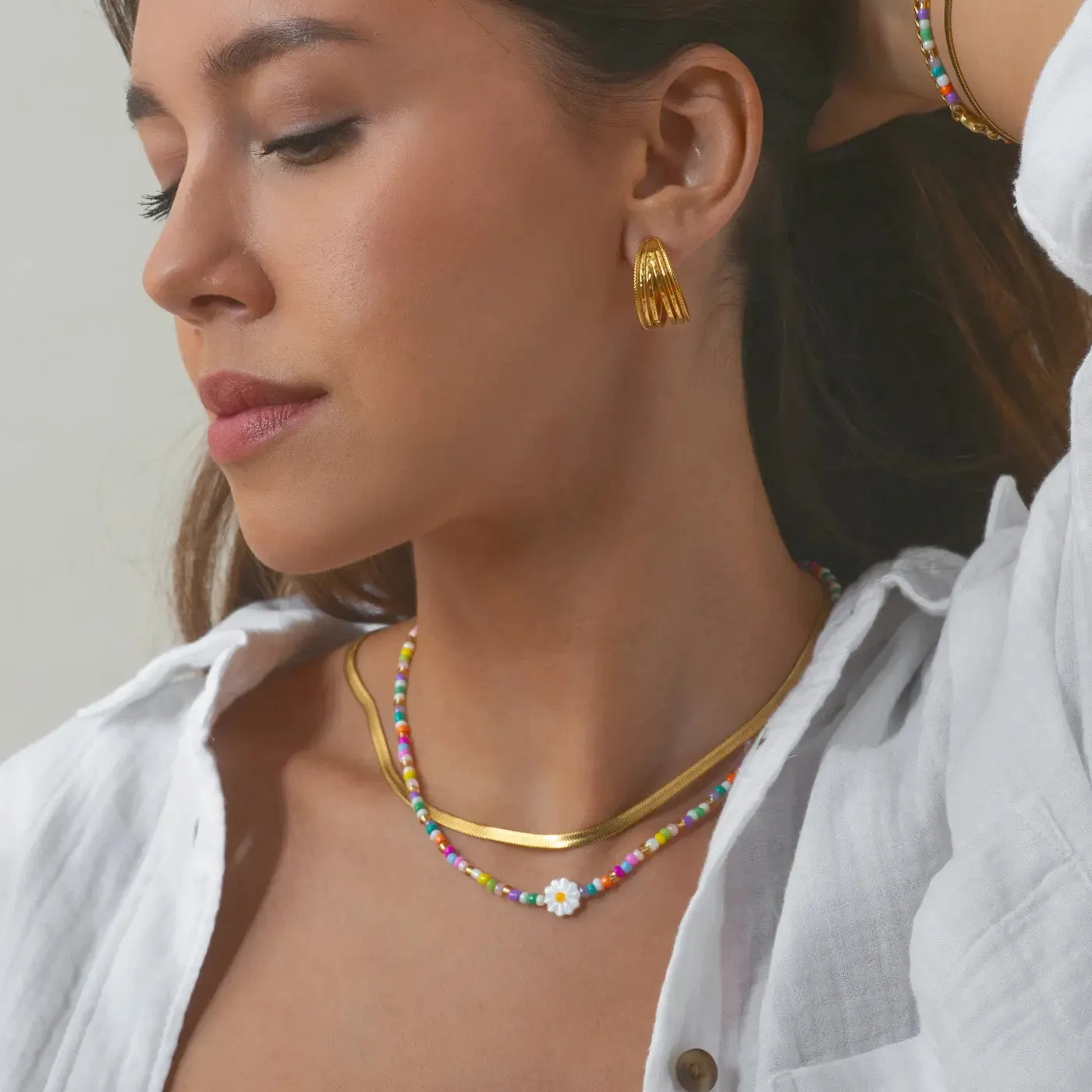 Tove - Daisy Flower Colorful Bead Summer Necklace
