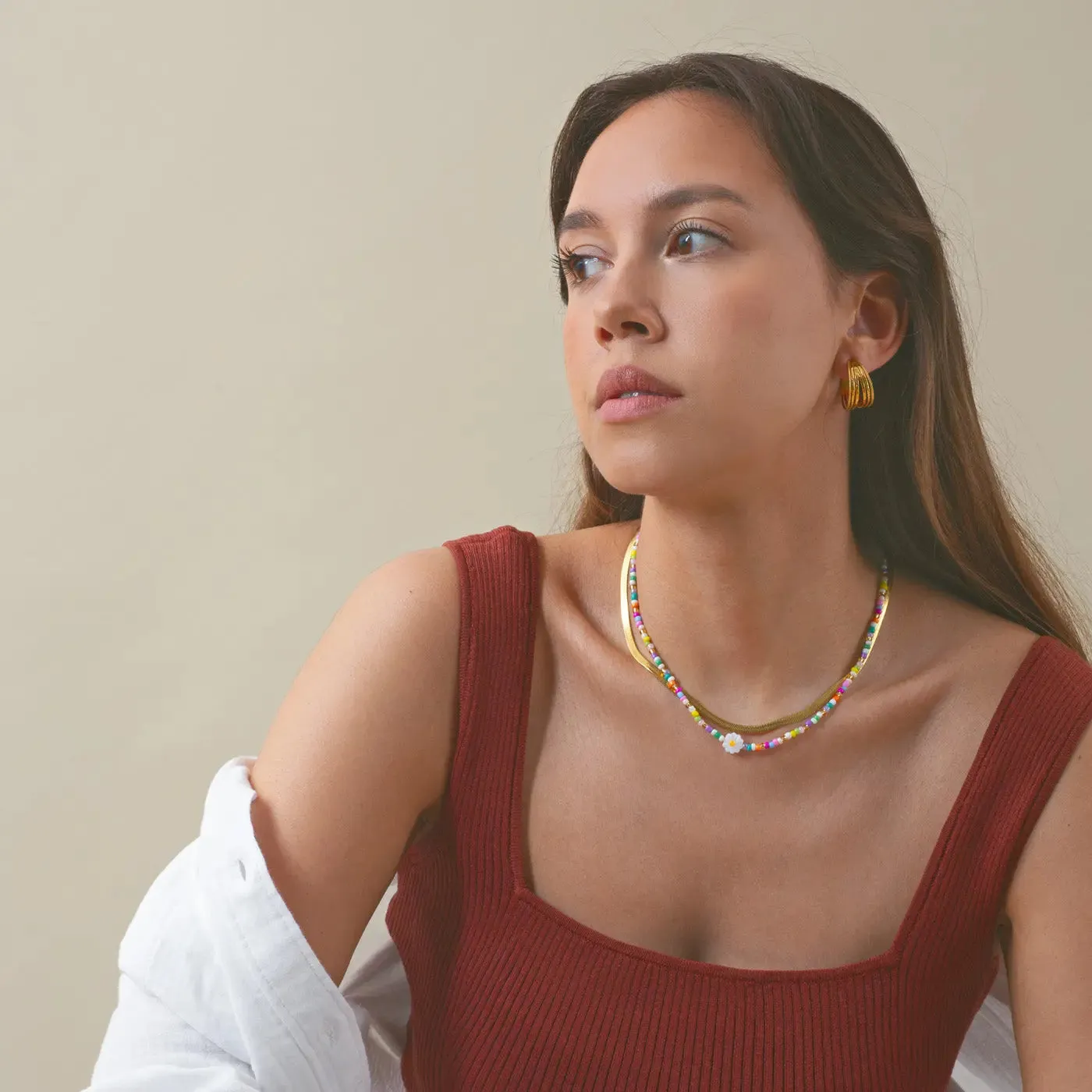 Tove - Daisy Flower Colorful Bead Summer Necklace