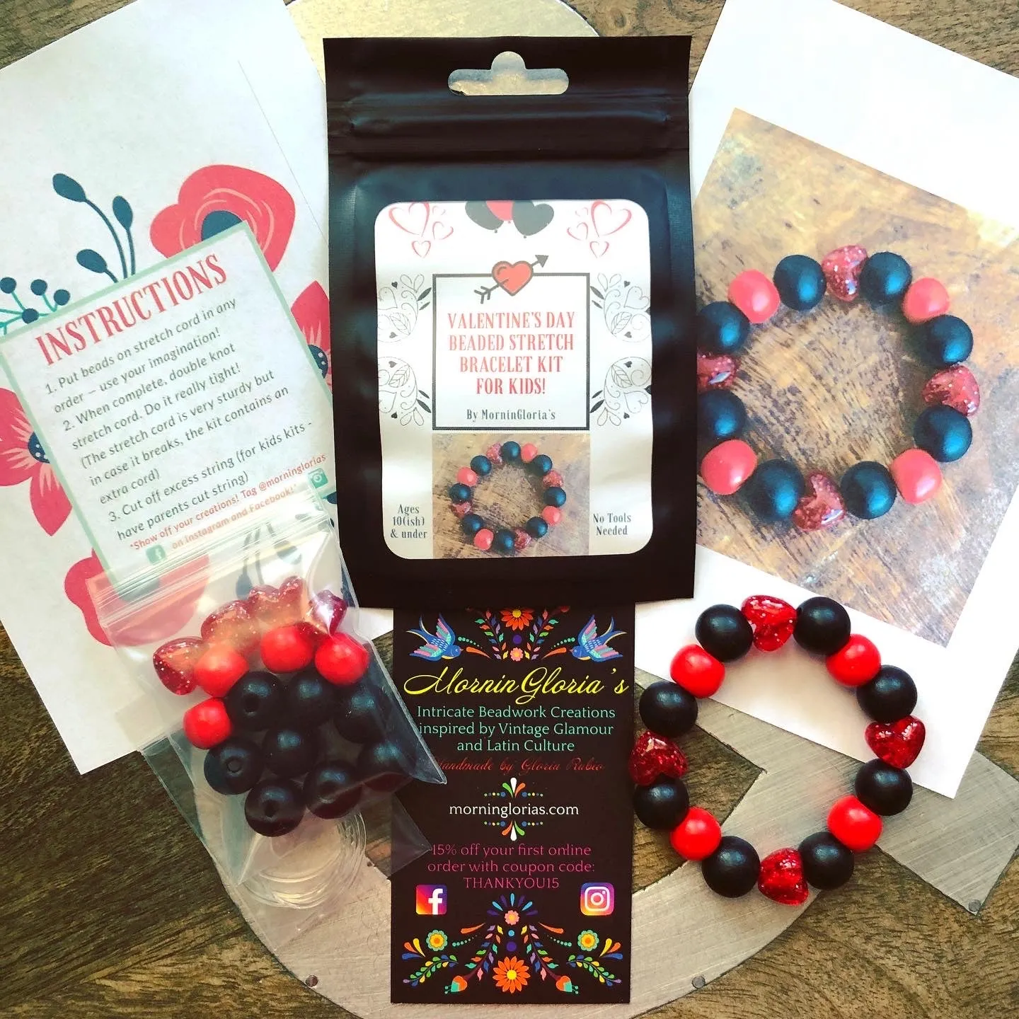 Valentine’s Day Beaded Stretch Bracelet Kit for Kids