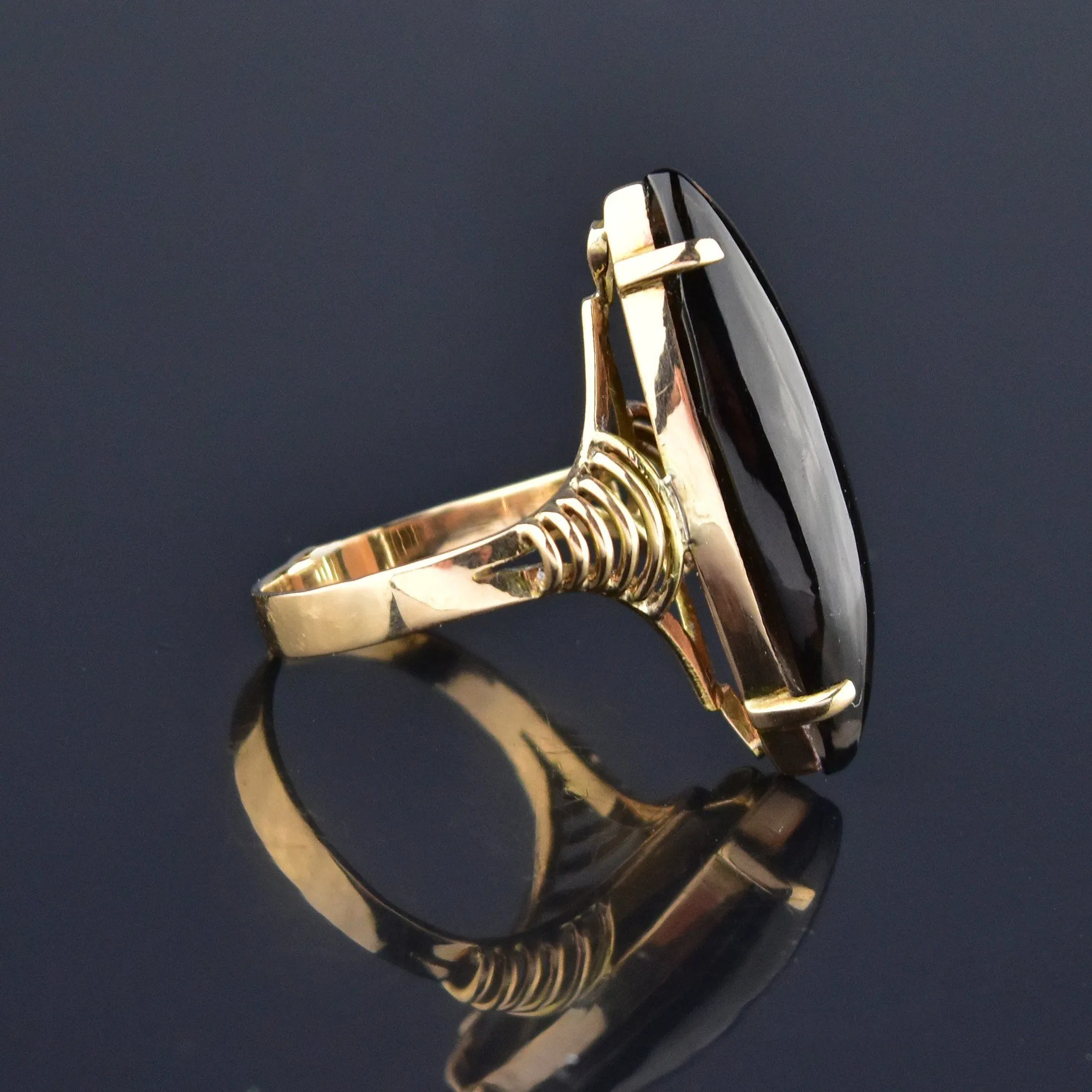 Vintage 14K Gold Smoky Quartz Topaz Marquise Cabochon Ring