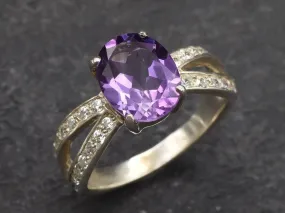 Vintage Amethyst Ring - Purple Gemstone Ring - Split Paved Silver Ring