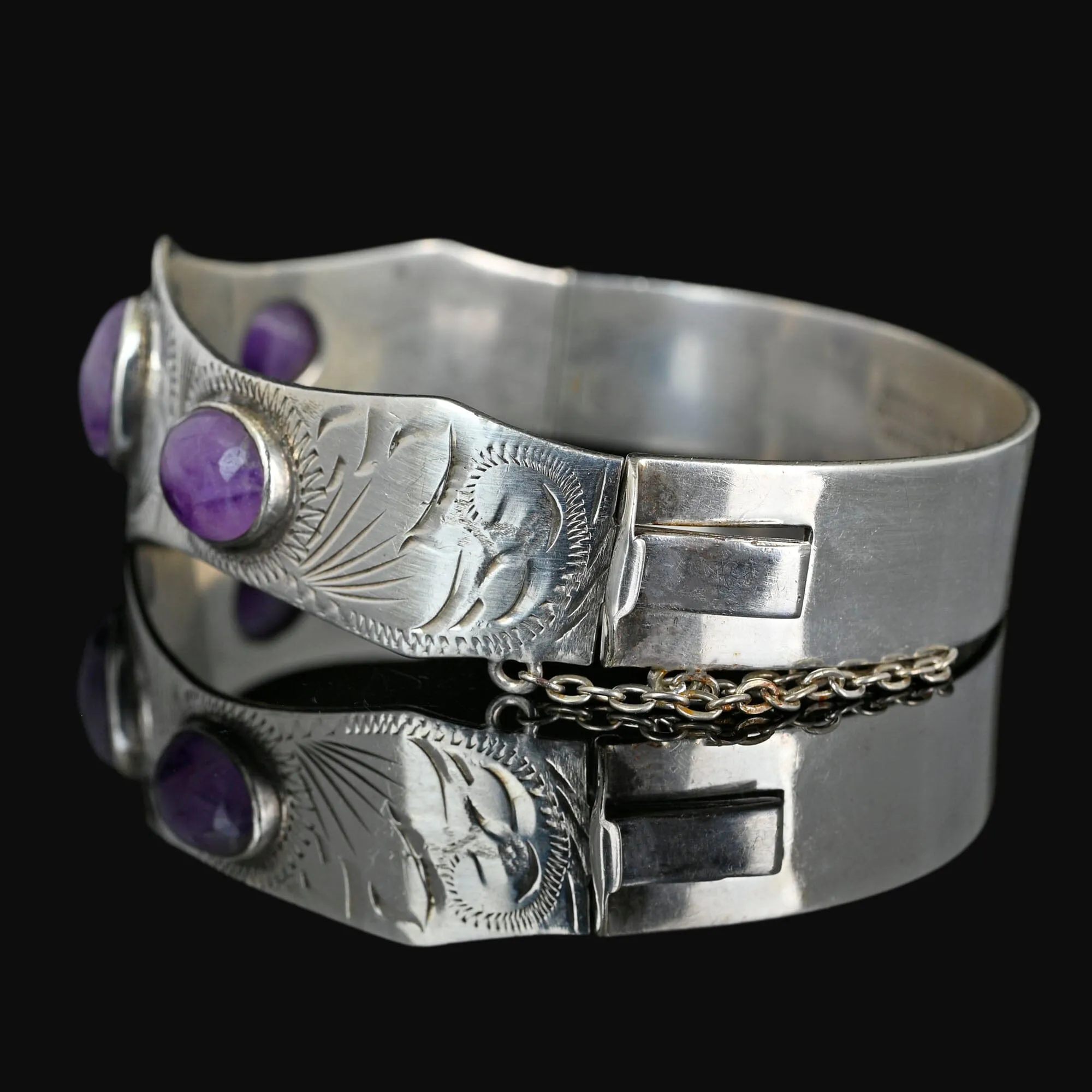 Vintage Excalibur Silver Amethyst Bracelet Bangle