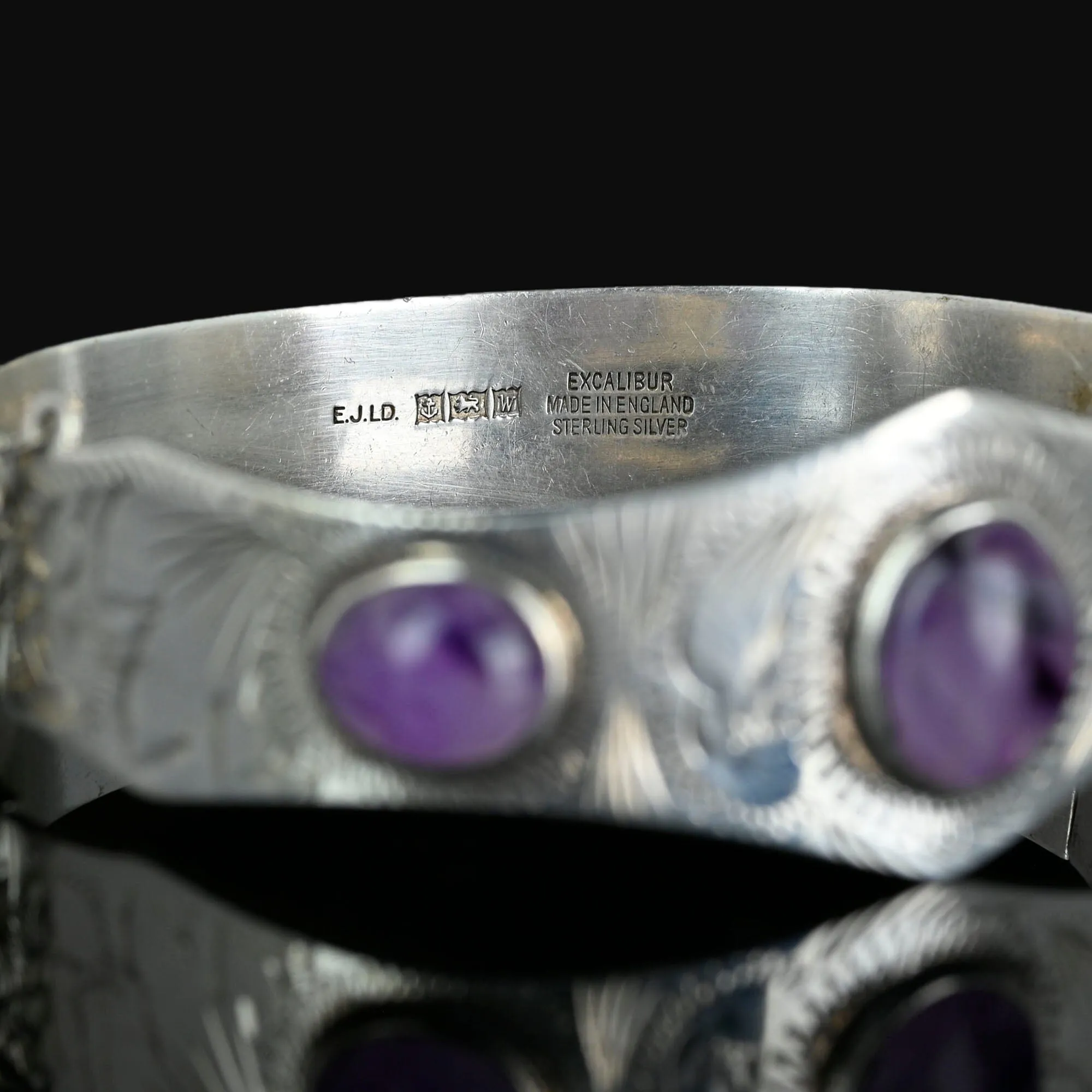 Vintage Excalibur Silver Amethyst Bracelet Bangle
