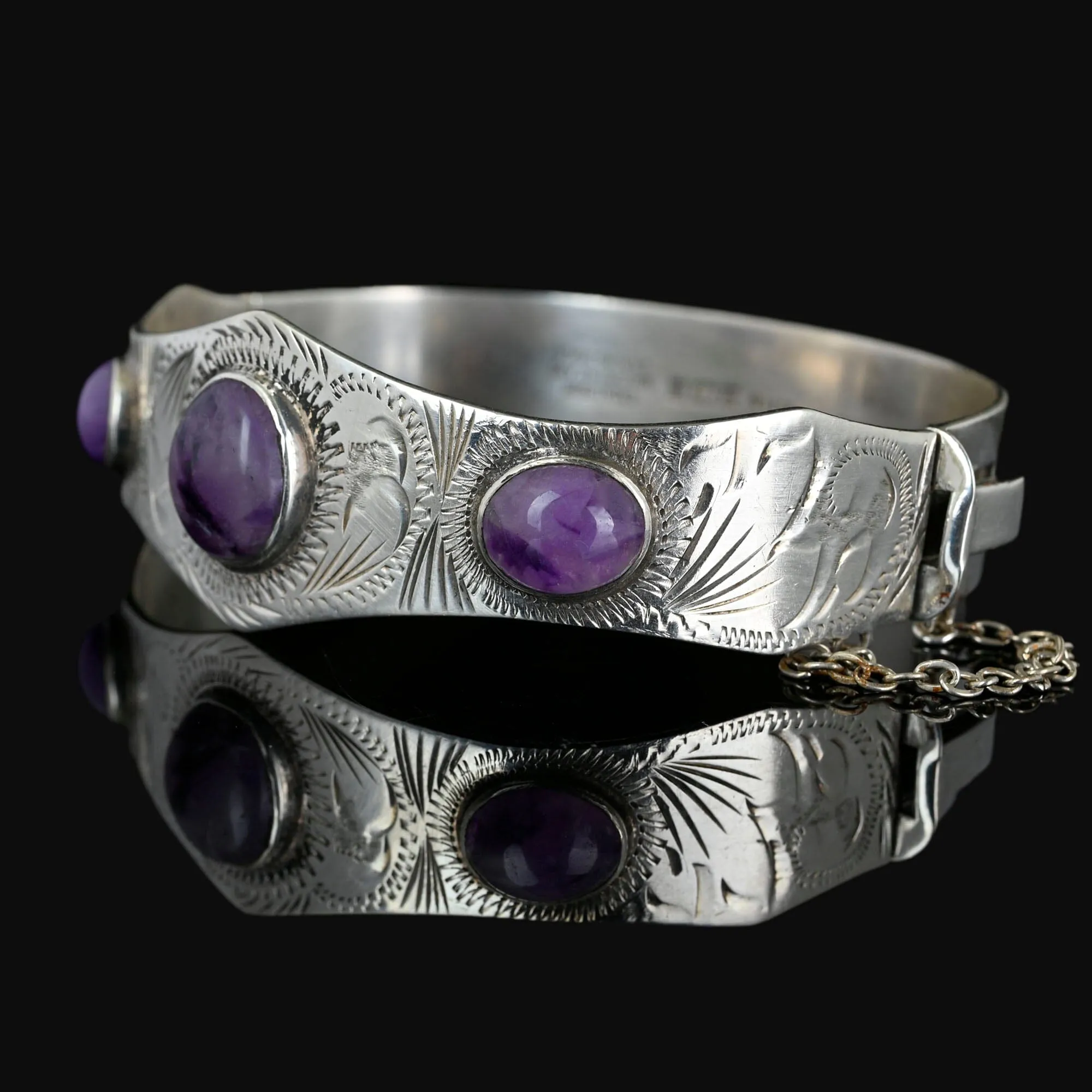 Vintage Excalibur Silver Amethyst Bracelet Bangle