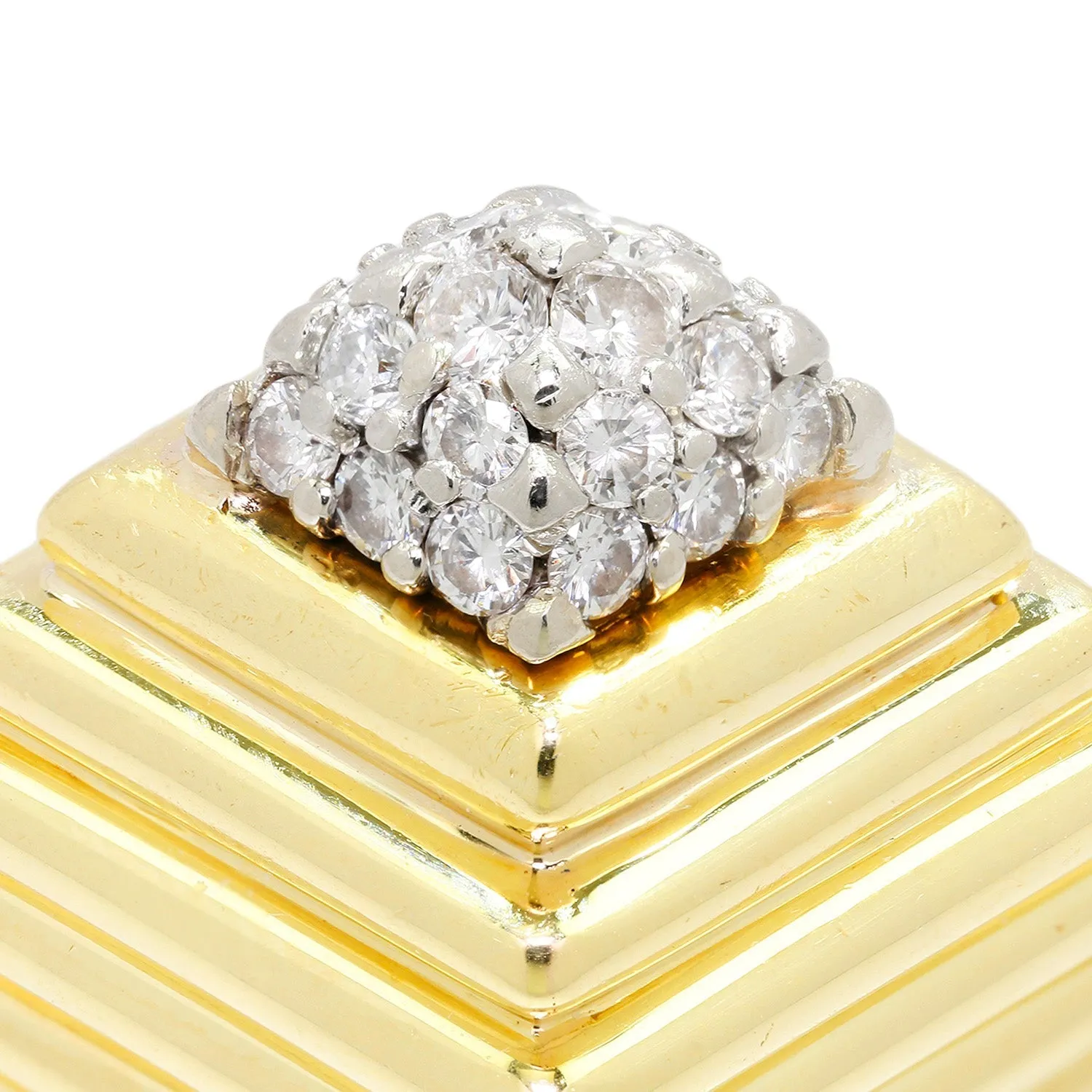 Vintage Round Diamond Step Ring 18K Yellow Gold 0.75ctw
