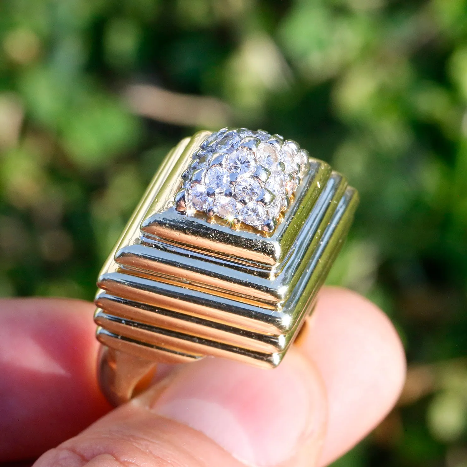 Vintage Round Diamond Step Ring 18K Yellow Gold 0.75ctw