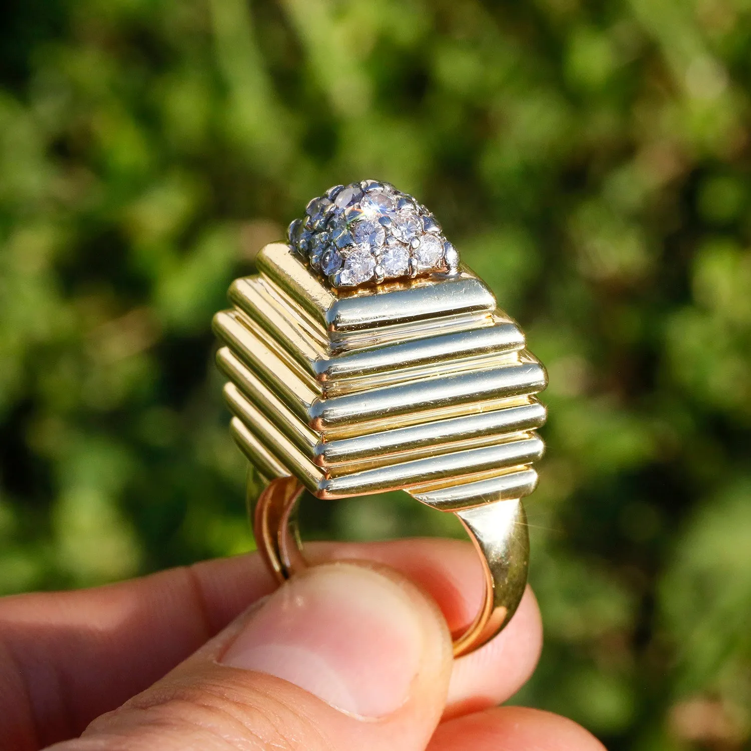 Vintage Round Diamond Step Ring 18K Yellow Gold 0.75ctw