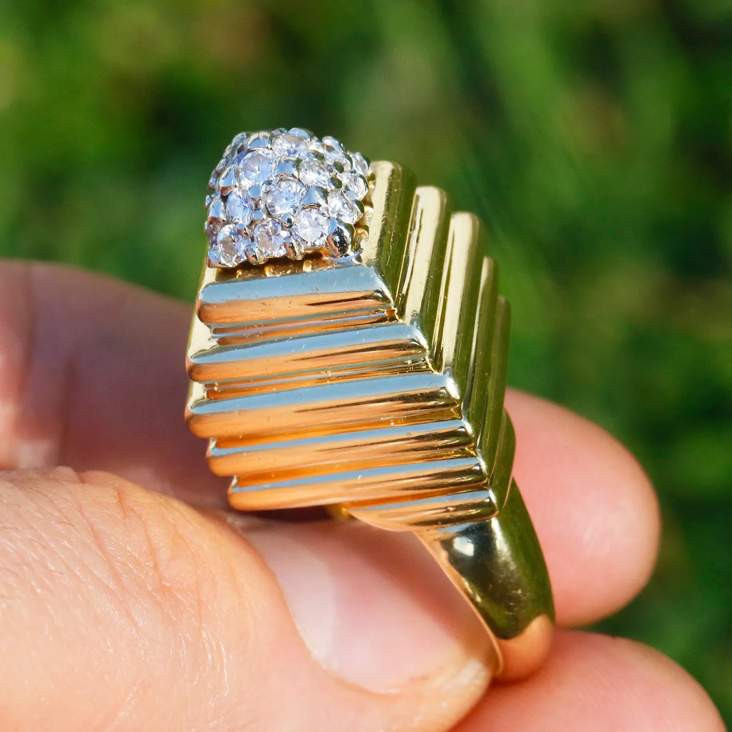 Vintage Round Diamond Step Ring 18K Yellow Gold 0.75ctw