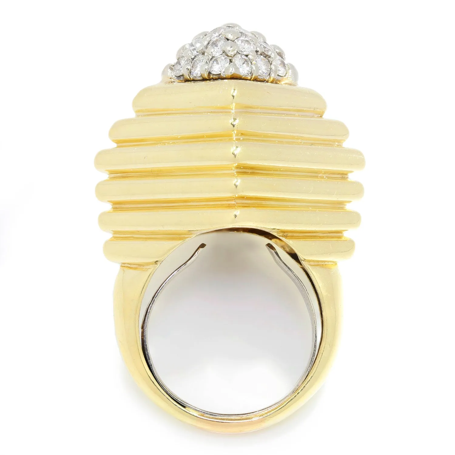 Vintage Round Diamond Step Ring 18K Yellow Gold 0.75ctw
