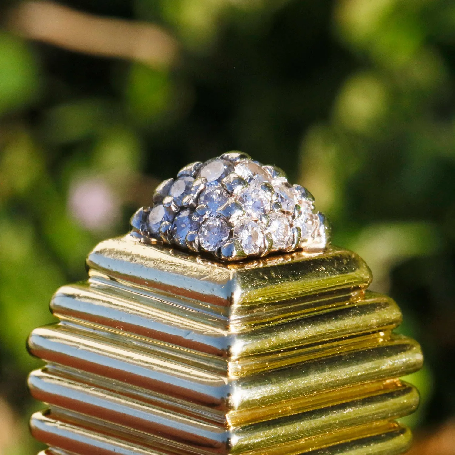Vintage Round Diamond Step Ring 18K Yellow Gold 0.75ctw
