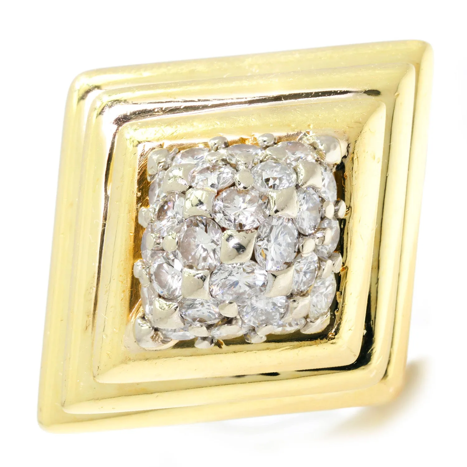 Vintage Round Diamond Step Ring 18K Yellow Gold 0.75ctw