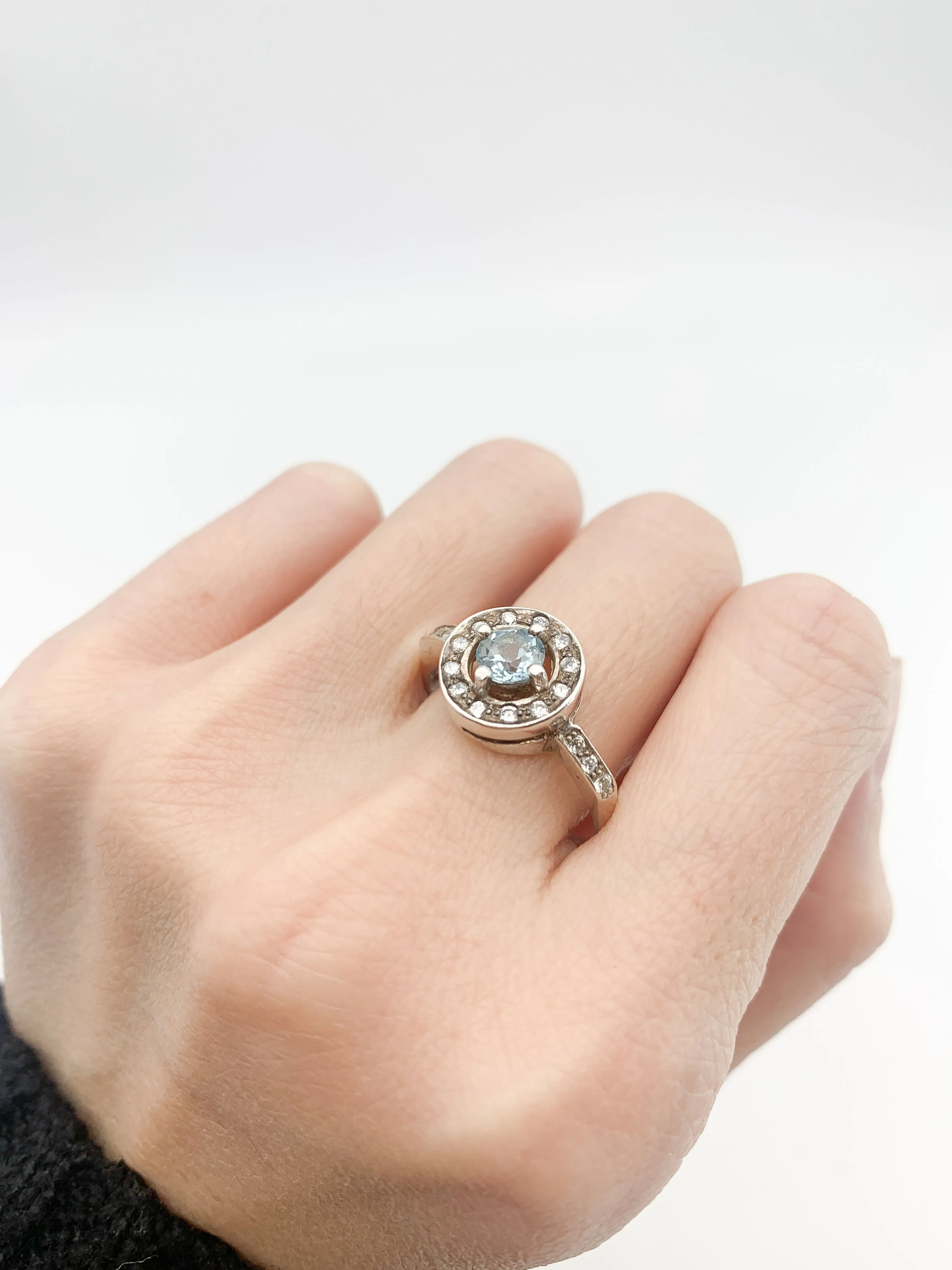 Vintage Topaz Ring - Blue Cluster Ring - Natural Blue Topaz Ring