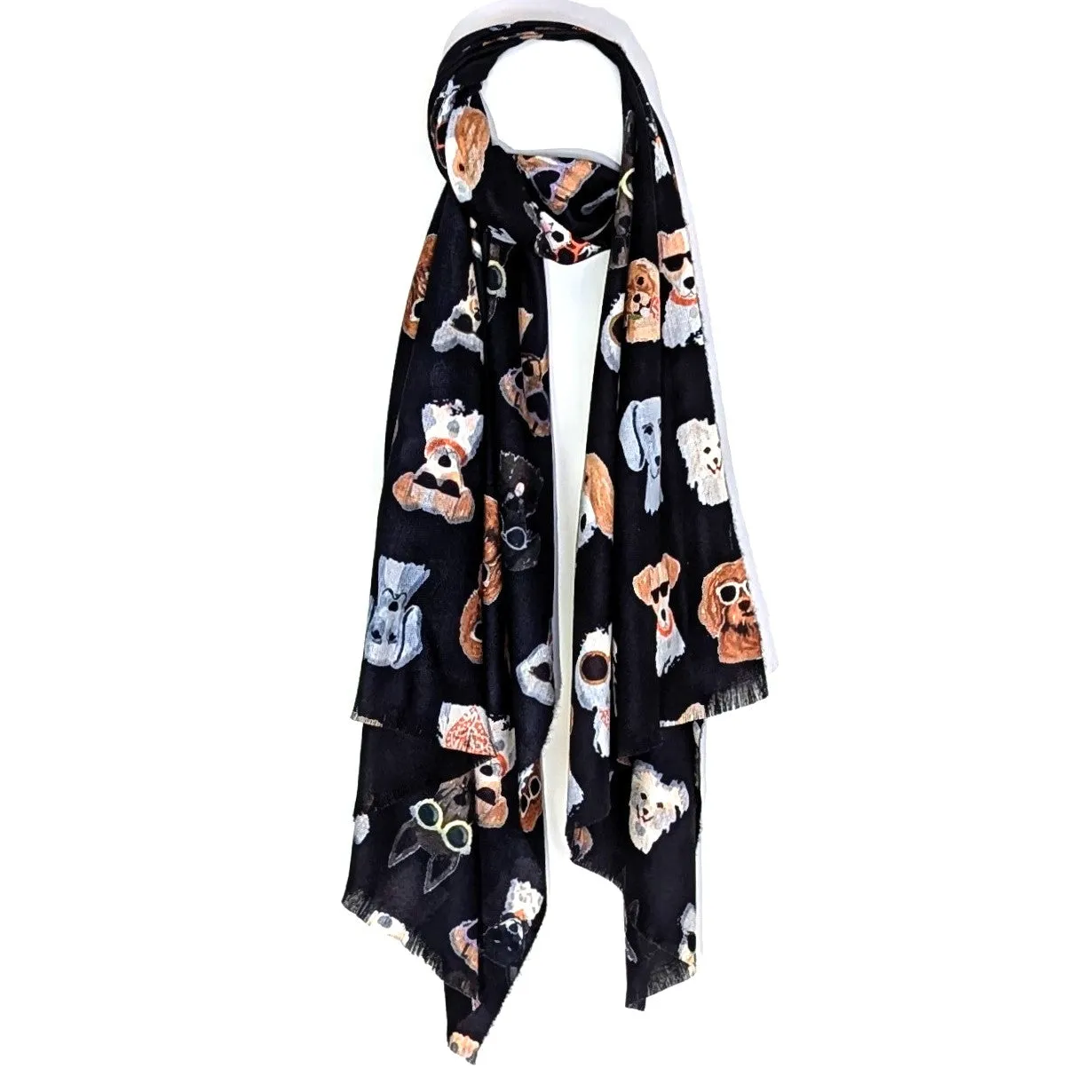 Warm dog portrait scarf with tassels