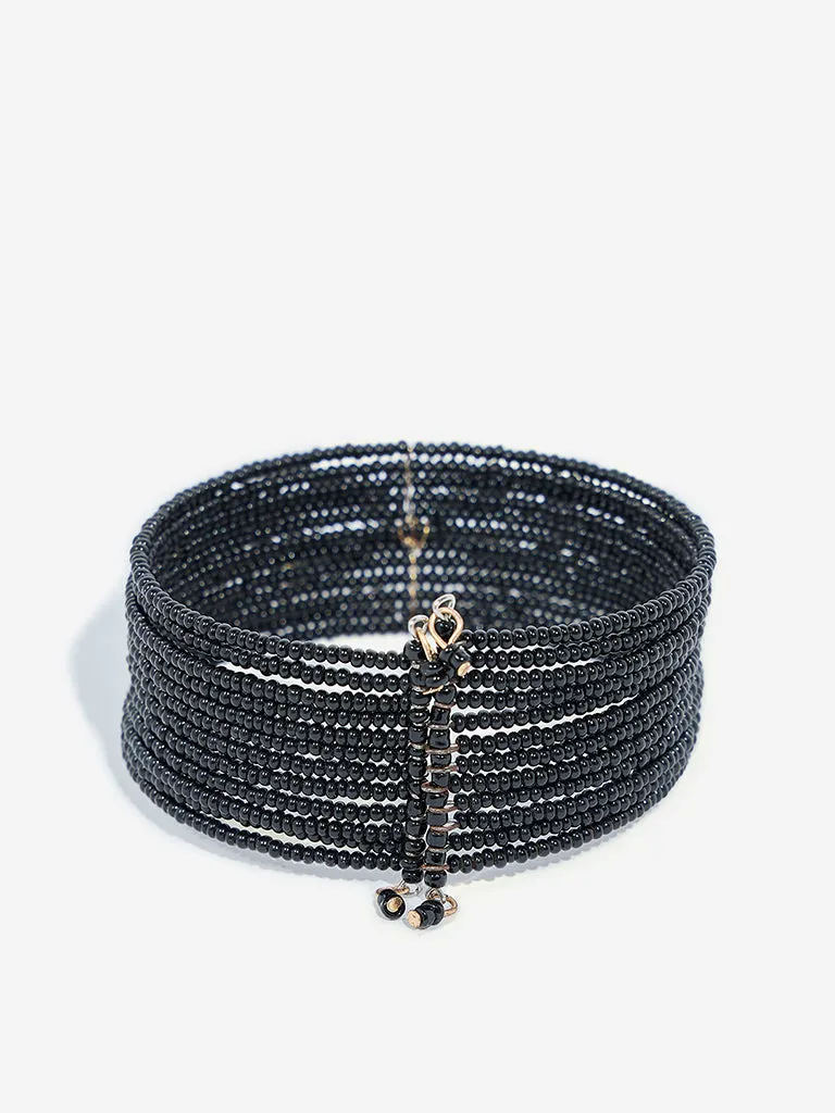 Westside Accessories Black Beaded Bow Center Cuff Bracelet