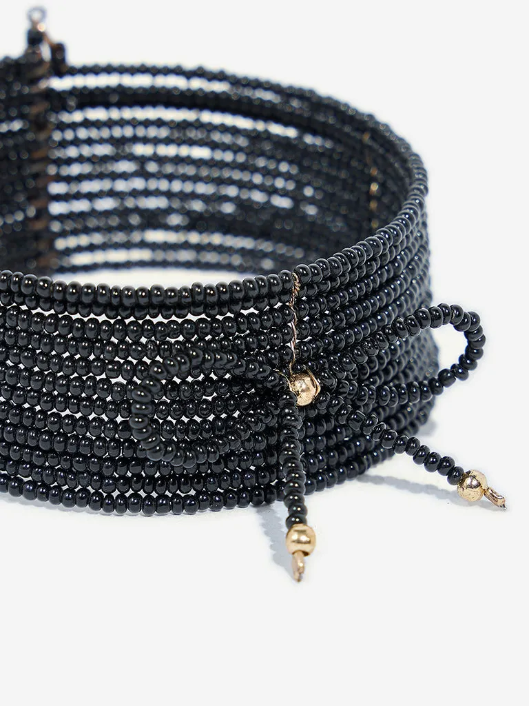 Westside Accessories Black Beaded Bow Center Cuff Bracelet