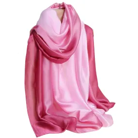 Wide Charmeuse Satin Scarf - Dark Pink Ombre