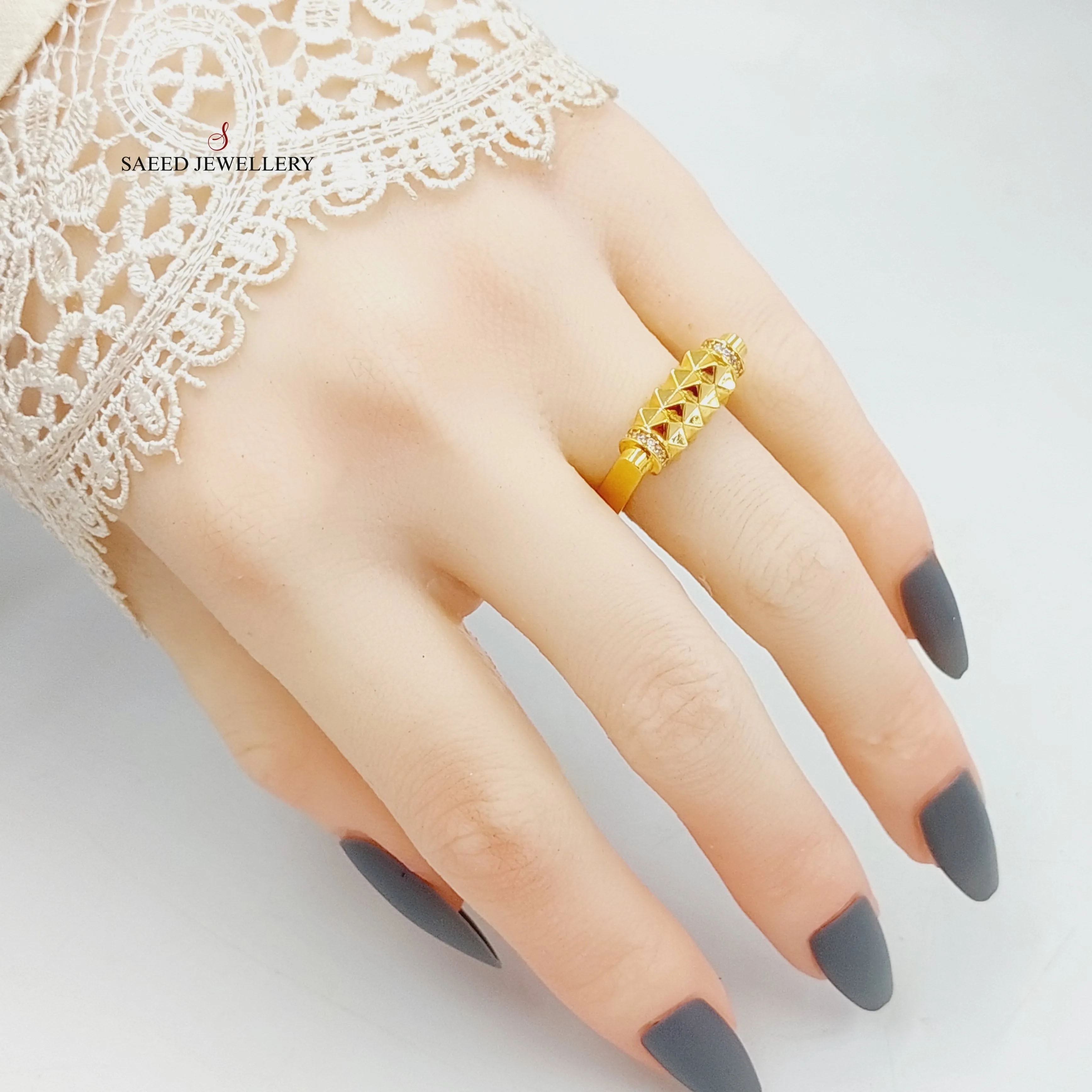 Zircon Studded Pyramid Ring